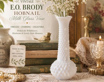 Vintage E.O. Brody Hobnail Milk Glass Vase | Mid-Century Wildflower Bud Vase