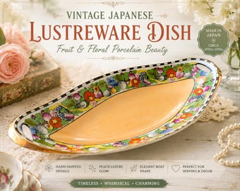 Vintage Japanese Lustreware Relish Dish | Fruit Floral Porcelain Serving Tray