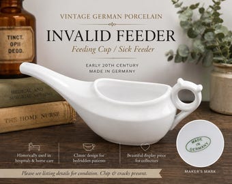 Vintage German Porcelain Invalid Feeder Cup | Antique Hospital Ware, Medical Collectible