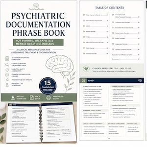 Psychiatric Documentation Phrase and Treatment Book for PMHNPs  | Psychiatry Assessment Guide | Mental Health Templates
