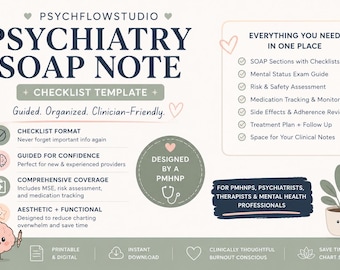 Psychiatry Intake + SOAP Note Template | Comprehensive Mental Health Documentation for Psychiatrists, PMHNPs & NPs | Printable PDF