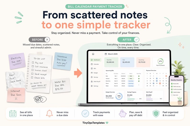 Bill Payment Calendar Spreadsheet Excel Google Sheets Template, Due Date Payment Tracker image 11
