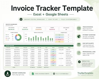 Invoice Tracker Spreadsheet Excel Google Sheets Template, Payment Status Planner Digital Download