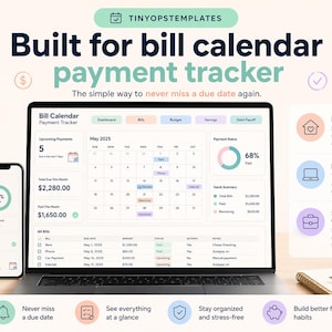 Bill Payment Calendar Spreadsheet Excel Google Sheets Template, Due Date Payment Tracker image 6