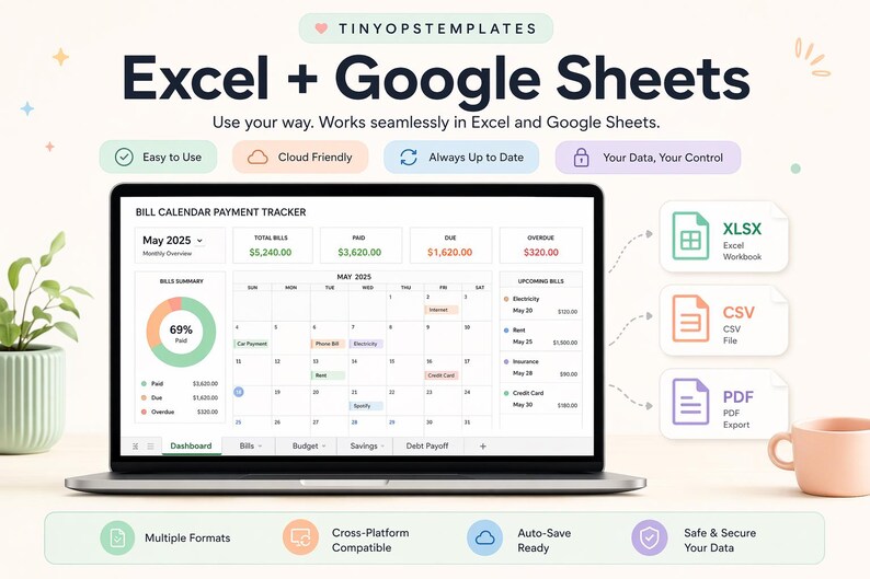 Bill Payment Calendar Spreadsheet Excel Google Sheets Template, Due Date Payment Tracker image 10