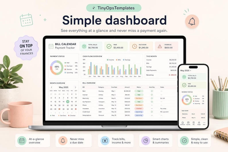 Bill Payment Calendar Spreadsheet Excel Google Sheets Template, Due Date Payment Tracker image 4