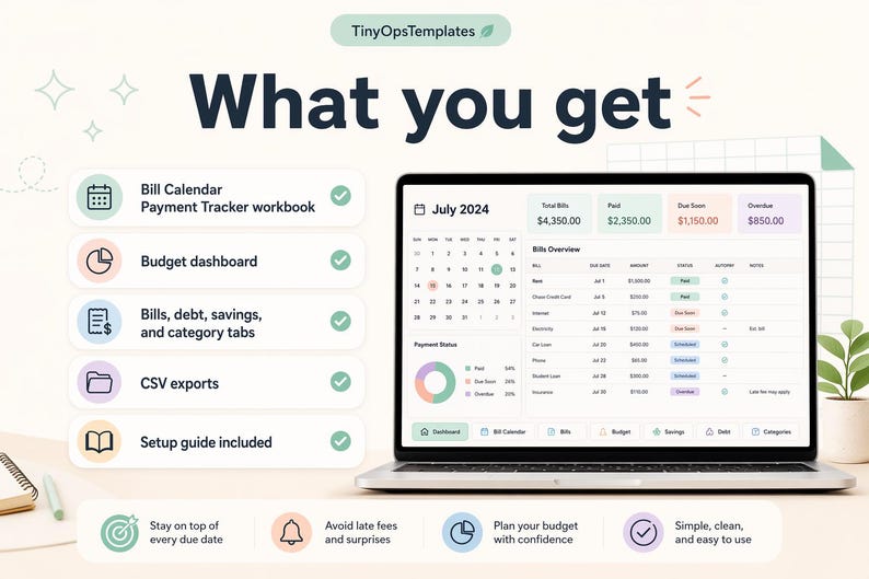 Bill Payment Calendar Spreadsheet Excel Google Sheets Template, Due Date Payment Tracker image 2