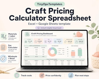 Craft Pricing Calculator Spreadsheet Excel Google Sheets Template, Handmade Seller Profit Tracker