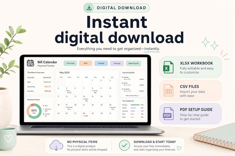 Bill Payment Calendar Spreadsheet Excel Google Sheets Template, Due Date Payment Tracker image 9