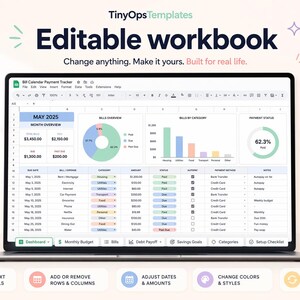 Bill Payment Calendar Spreadsheet Excel Google Sheets Template, Due Date Payment Tracker image 3