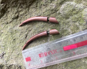 Sono Wood Fang Fake Gauge Earrings – Handcrafted Tribal Boho Jewelry