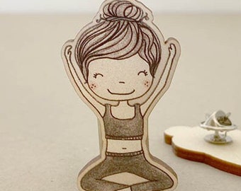 Wooden pin - yoga girl