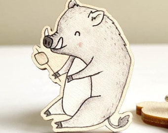 Wooden pin - marshmallow pig