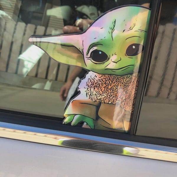 Baby Yoda Grogu Holographic Sticker Peeking
