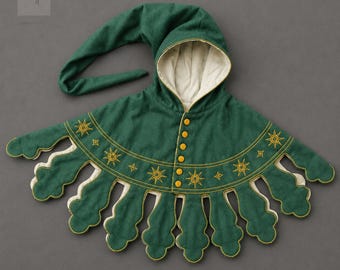 Capuche médiévale en laine brodée à la main avec Liripipe | Chaperon pour GN, SCA, Salon de la Renaissance