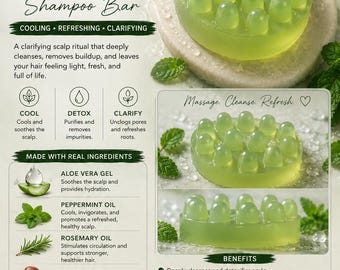 Barra de champú Menta Verde: refrescante, revitalizante y purificante.