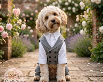 Dog Gentleman Suit Tuxedo, Formal Dog Jumpsuit Jacket Set, Wedding Birthday Costume, Small Medium Large Breed Vest Bow Tie Pet Party Outfit