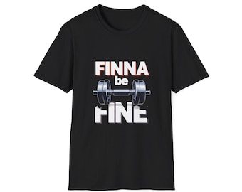 Maglietta/t-shirt da palestra con grafica Finna Be Fine e bilanciere.