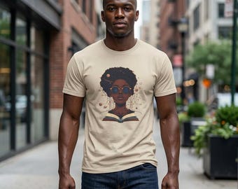 Camiseta de mujer con gafas de sol y libro abierto / Arte literario de mujer negra