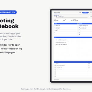 Blocco note per riunioni con collegamenti ipertestuali per reMarkable, Kindle Scribe, Boox, Supernote (PDF)