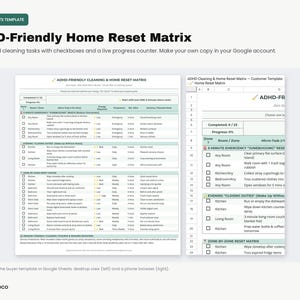 ADHS-freundliche Aufräummatrix | 5-Minuten-Aufräum-Tracker (Google Sheets-Vorlage)