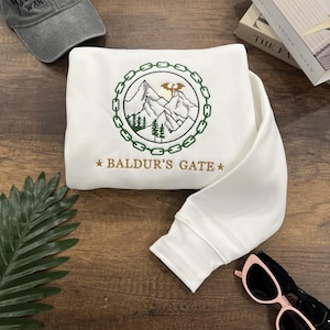 Fantasie avontuur geborduurd sweatshirt, bergdraak embleem ronde hals cadeau