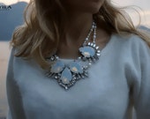 SALE Catherine -  White Opal Swarovski Crystals Wedding Necklace, Statement Necklace - Ready to Ship