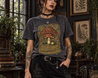 Gothic Mushroom Shirt, Introvert Graphic Tee, Psychedelic Botanical T-Shirt, Dark Forest Apparel