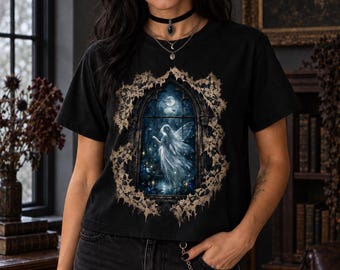 Gothic Veiled Woman Floral Art Tank Top, Dark Romantic Witchy Fashion