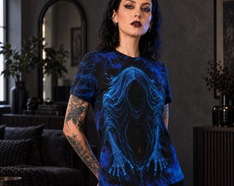 Halloween Graphic Tee, Blue Wraith Gothic Shirt, Dark Fantasy All Over Print T-Shirt