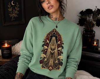 Dark Romance Veilkeeper Sweatshirt, Gothic Floral Crewneck, Whimsigoth Witchy Pullover