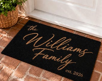 Personalized Family Name Doormat, Custom Last Name Welcome Mat, Established Date Coir Door Mat, Housewarming Gift, New Home Closing Gift