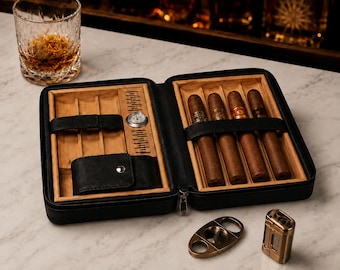 Personalisierte Lederzigarrenetui für Trauzeugen - Individuell gravierter Reise-Humidor mit Cutter, Männergeschenk für die Hochzeit