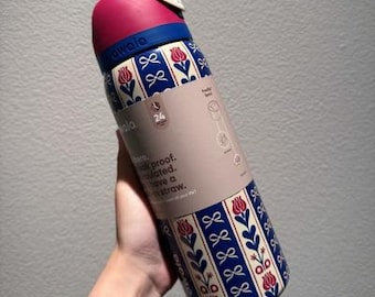 Owala Wasserflasche 32oz - Auslaufsichere Strohflasche - Vintage Musterästhetik - Niedliche Gym Schulflasche