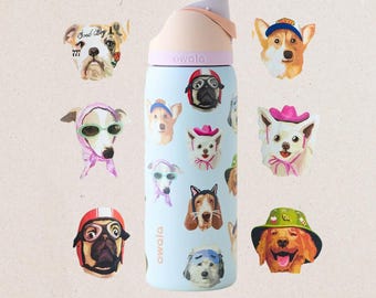 Owala Water Bottle 32oz – Dog Collage Design – Insulated Leakproof Straw Bottle – Cute Pet Lover Gift Aesthetic