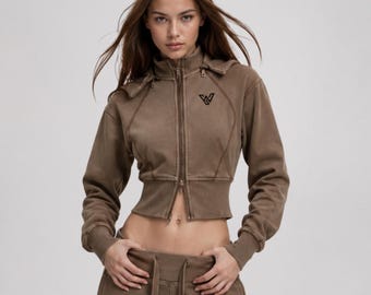 Vintage Washed Cropped Fleece Hoodie