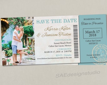 Boarding Pass Ticket Wedding Save The Date Wedding Reception Etsy