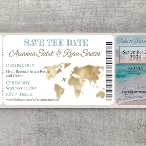 Boarding Pass Ticket Wedding Save the Date Wedding Reception map Invitation Card Magnet Beach Destination