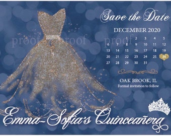 Navy Blue Quinceanera Save the Date Invitation Magnet Pink Rose Gold shimmer Sweet 15 16 pink Blue Navy Red emerald green