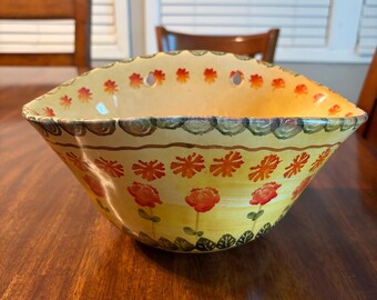 Vintage Italian Wall Pocket: Hand-Painted Floral Ceramic Planter
