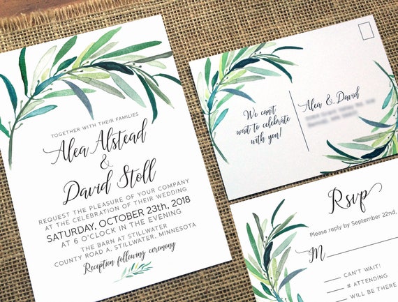 Greenery Save The Date Wedding Invitation Rsvp We Do Elopement Etsy