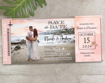 Boarding Pass Ticket Wedding invite Save the Date Wedding Invitation Card Magnet Beach Destination Travel Burgundy Cruise