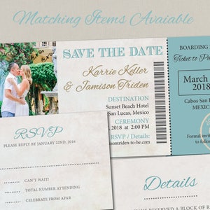Samantha 150 Boarding Pass Magnets Ticket Wedding Save the Date Wedding Invitation Card Magnet Beach Destination Travel Cruise blue passport