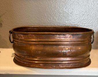 Vintage Copper oval garden planter kettle vase Antique Planter kitchen decor