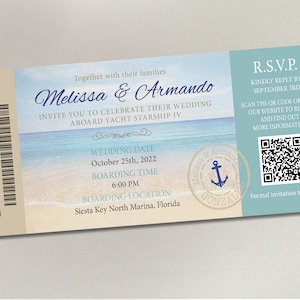 Beach Boarding Pass physical mailed MAGNET sample, Ticket Passport Save the Date Wedding Invitation