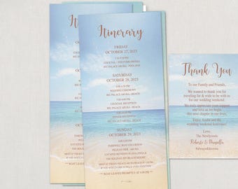 Beach Welcome ITINERARY Cards Wedding Programs Beach Wedding Reception Table Menus
