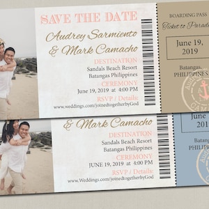 wedding Boarding Pass Ticket Passport Wedding Save the Date Wedding Invitation Card Magnet Destination Nautical Travel pink gold blue
