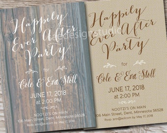 Rustic woods Wedding Happily Ever After nothing fancy just love Invitations Lake Country Beach Burlap Mint Blue Wood lights