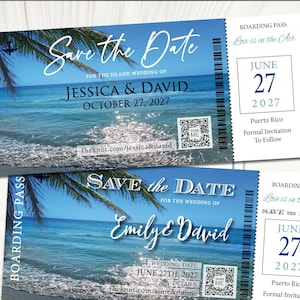 Beach Destination Tropical Boarding Pass Ticket Passport Wedding Save the Date Wedding Reception Invitation Card Magnet Destination