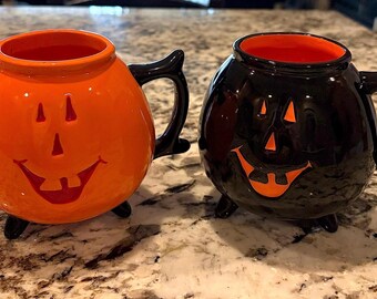 Halloween pumpkin Jack o Lantern set Mugs, fall autumn mugs cauldron